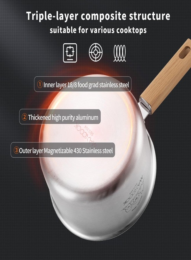 MAX COOK MAXCOOK 18/8 Stainless Steel Sauce Pan with Steamer 2.6 Quart Saucepan with Lid Wooden Handle Suitable for Induction Dishwasher Safe - Image 3